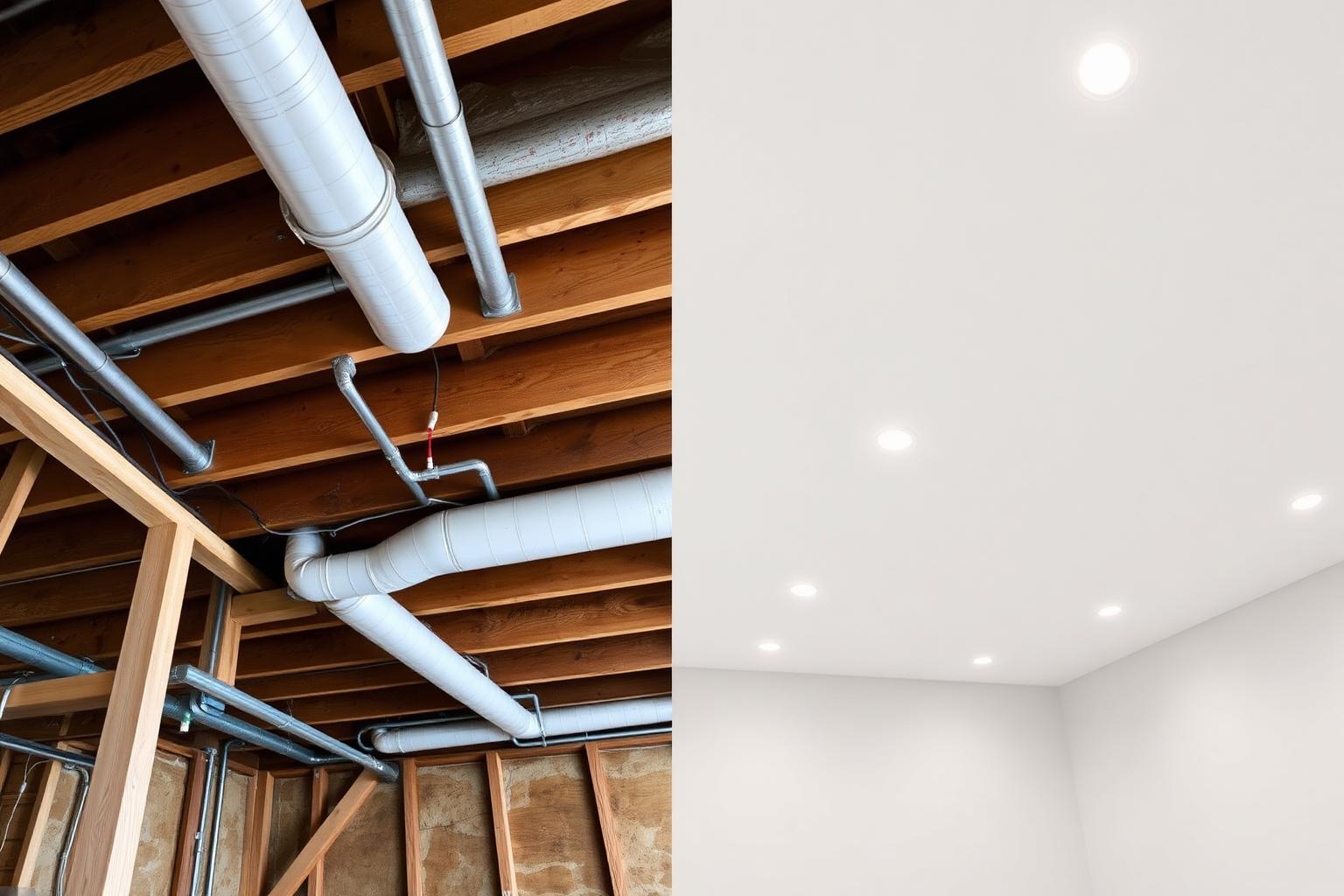 Before and After: Transforming an Unfinished Basement with a New Drop Ceiling