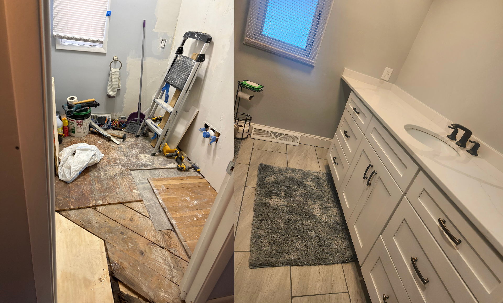 Bathroom stripped to subfloor and rebuilt
