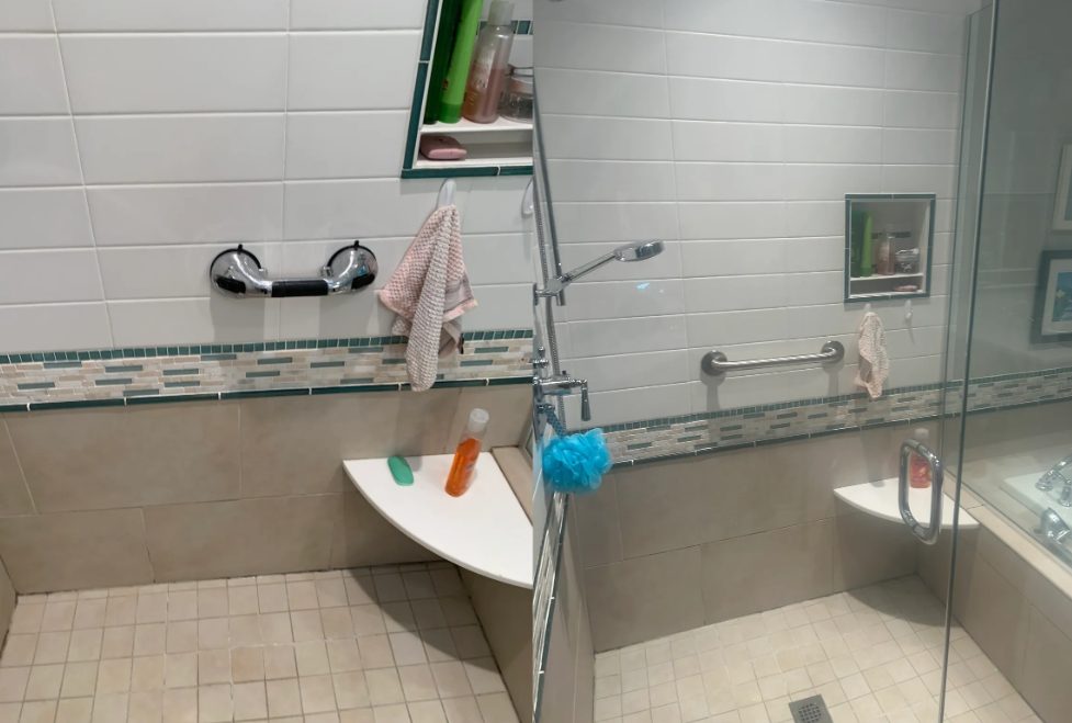 Moen grab bar installed in shower
