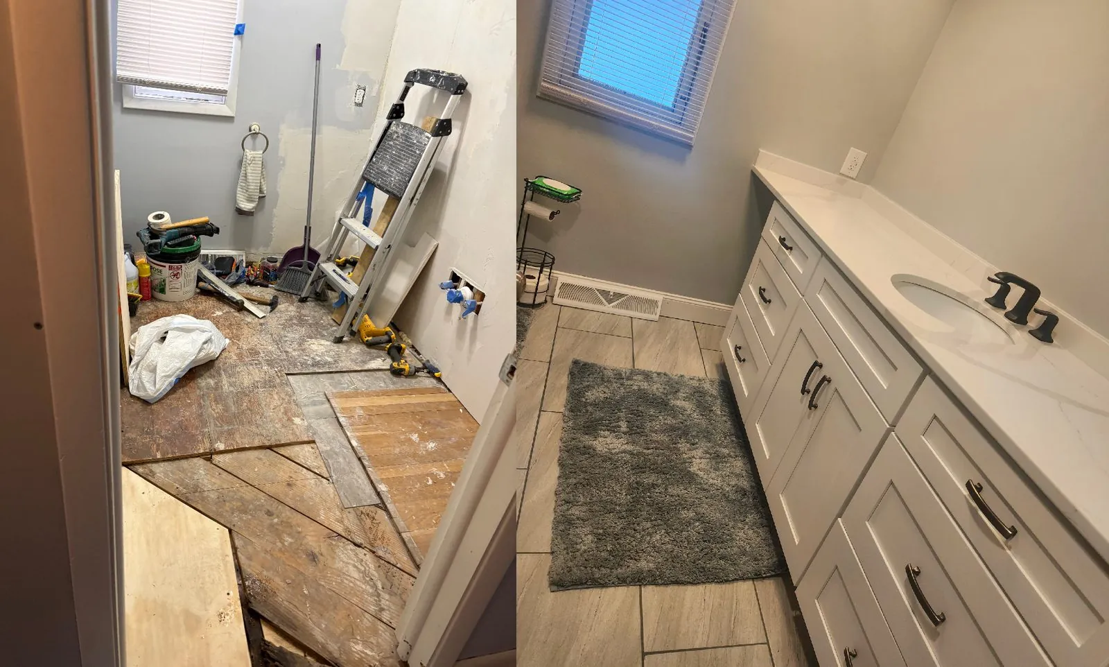 Bathroom stripped to subfloor and rebuilt