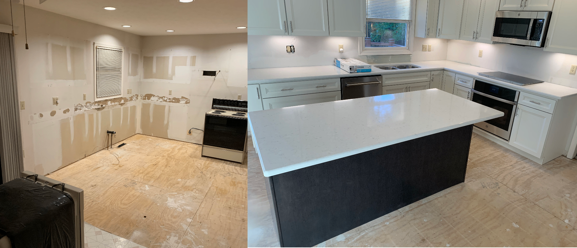Kitchen demolition and remodel with new cabinets and countertops