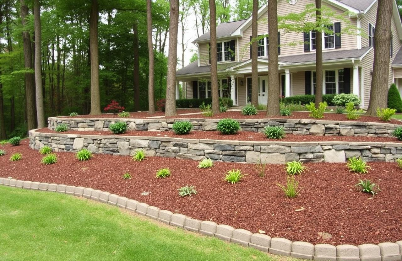 Stone retaining wall landscaping in Kirtland, OH