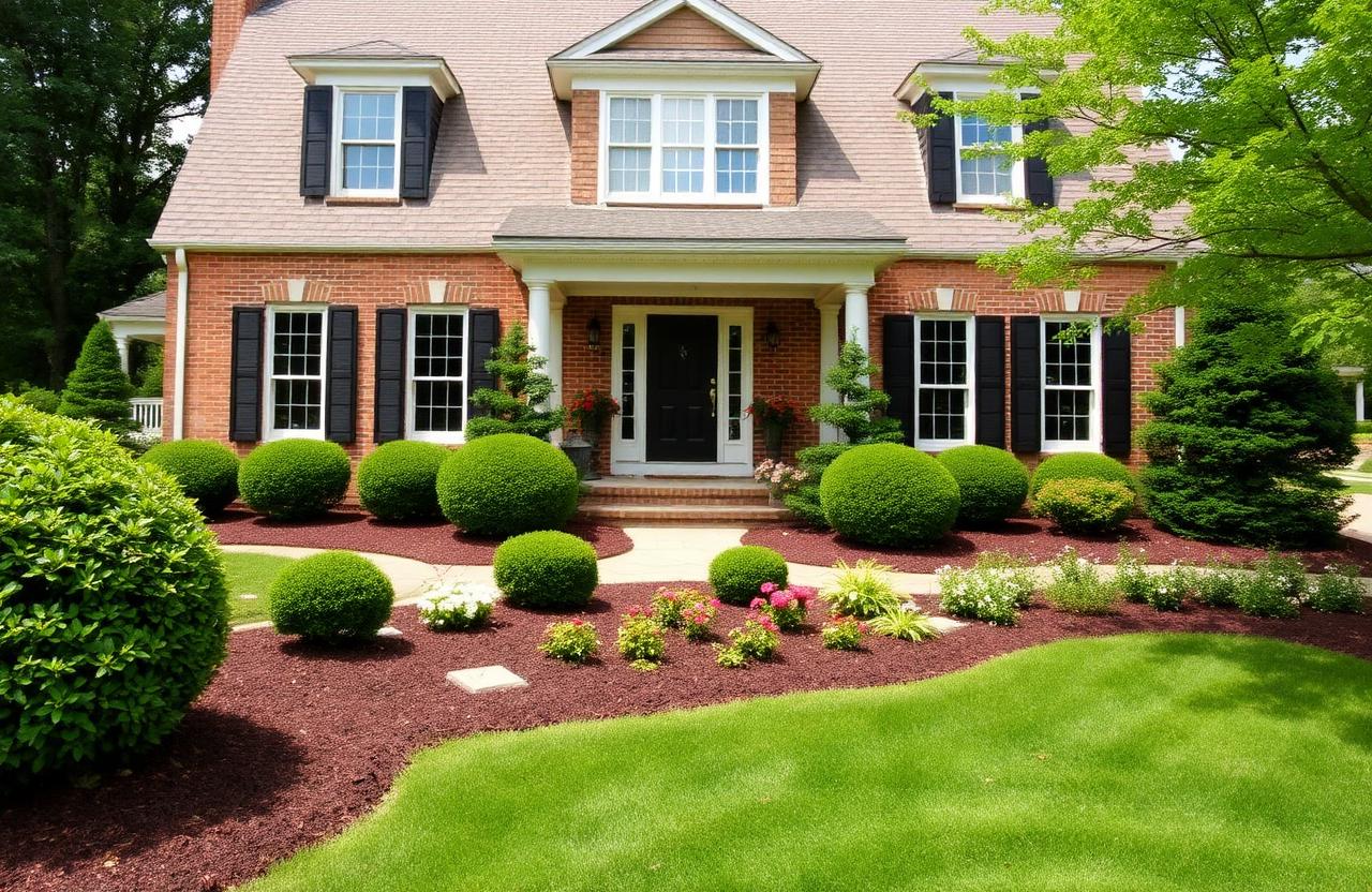Manicured front landscaping in Willoughby Hills, OH