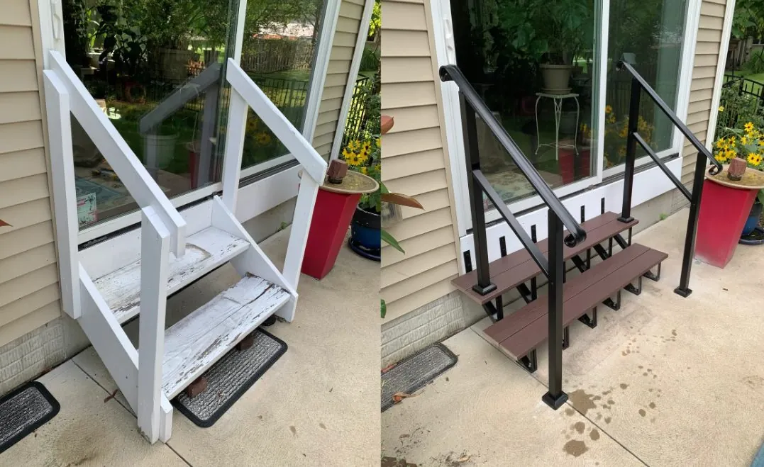 Old wood stairs replaced with new Azek deck stairs